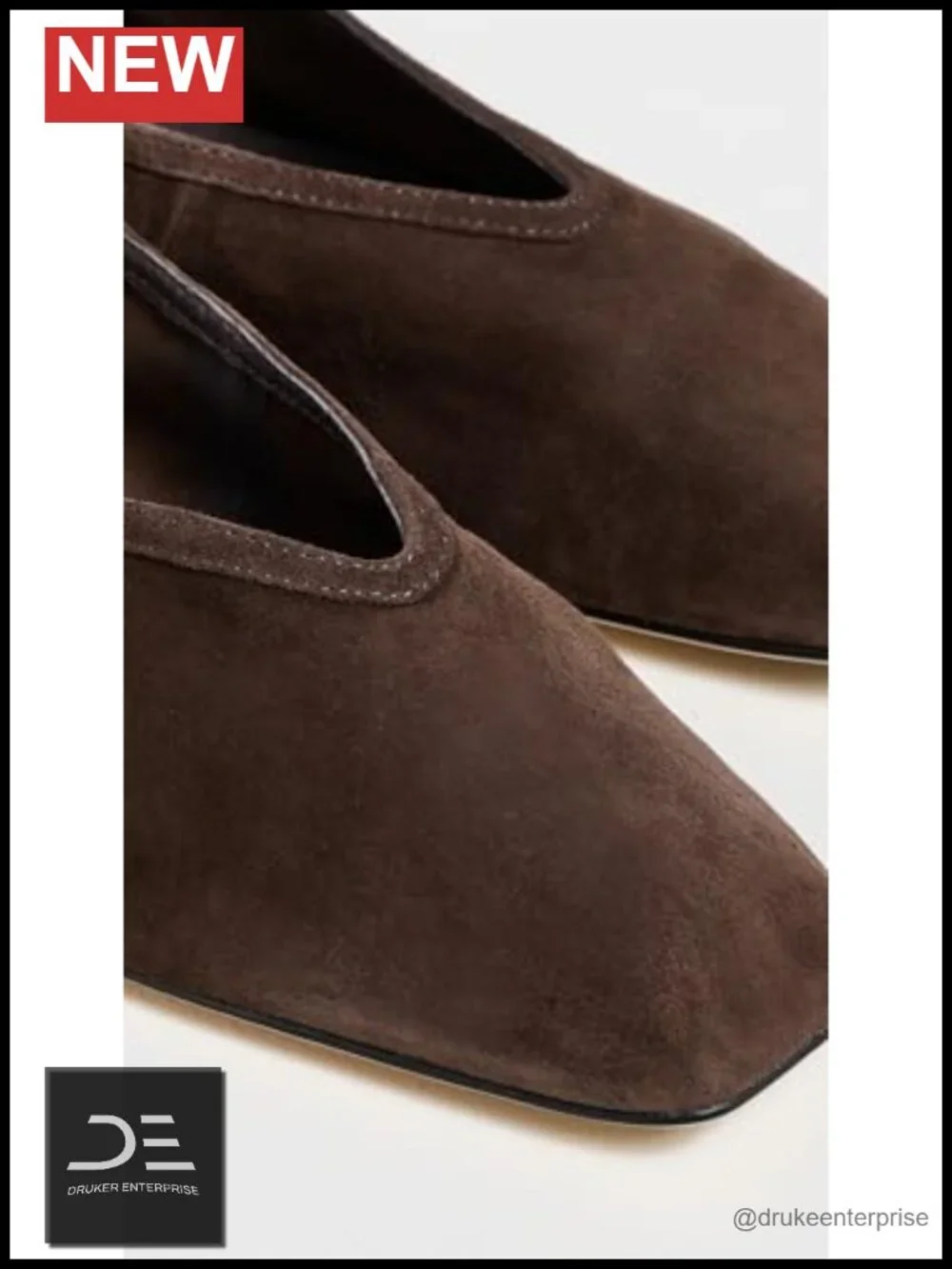 Suede Leather Square Toe Slip-On Flats Low Heel Minimalist
